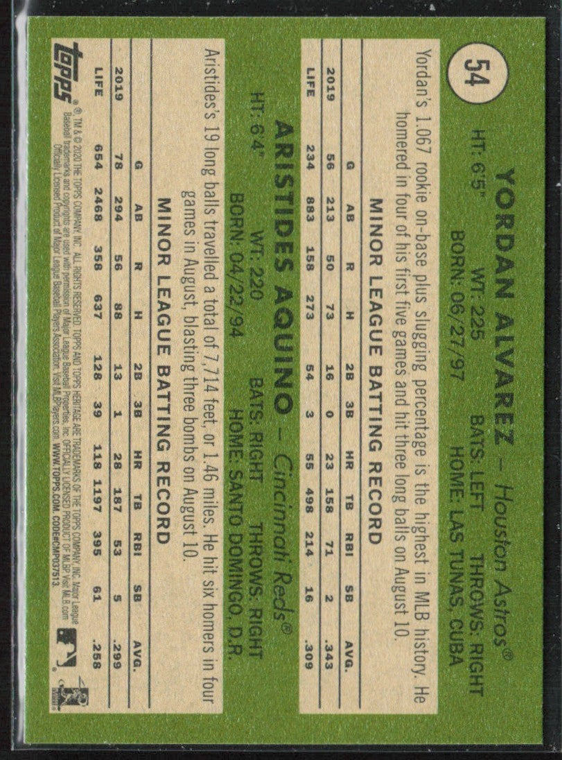 Aristides Aquino/ Yordan Alvarez 2020 Topps Heritage RC #54