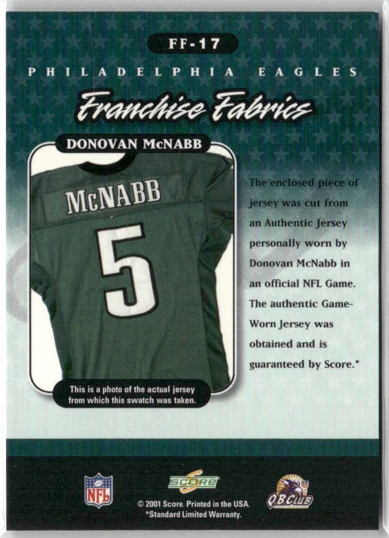 Donovan McNabb 2001 Score Franchise Fabrics Jersey #FF-17 Philadelphia Eagles