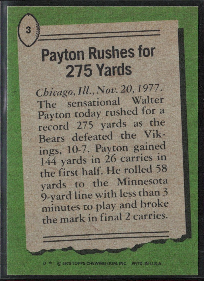 Walter Payton 1978 Topps #3 Chicago Bears