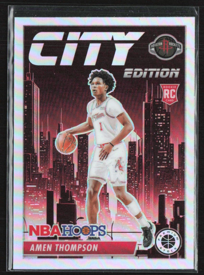 Amen Thompson 2023 Panini NBA Hoops Premium Stock City Edition Silver Prizm RC