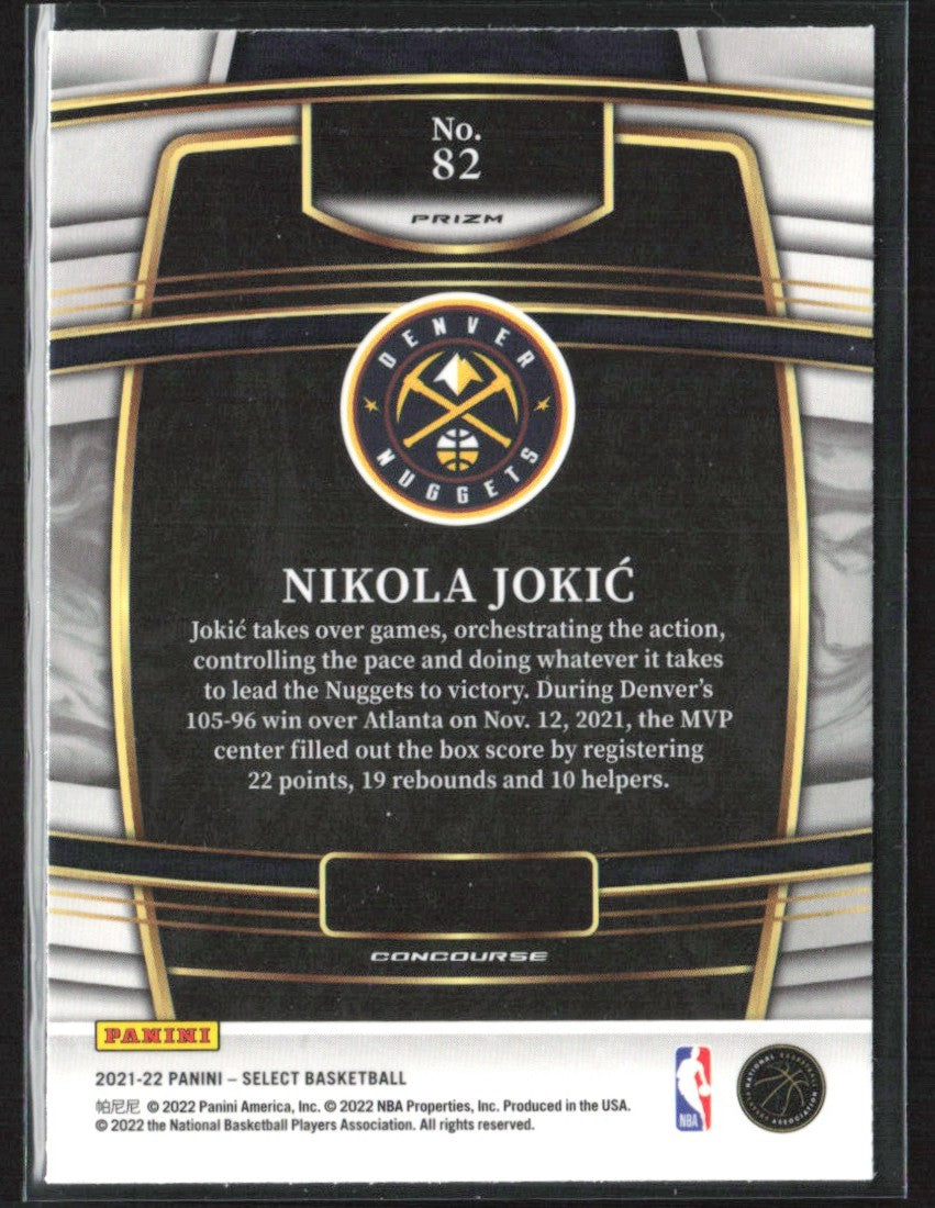 Nikola Jokic 2021 Panini Select Concourse Silver Prizm #82 Denver Nuggets