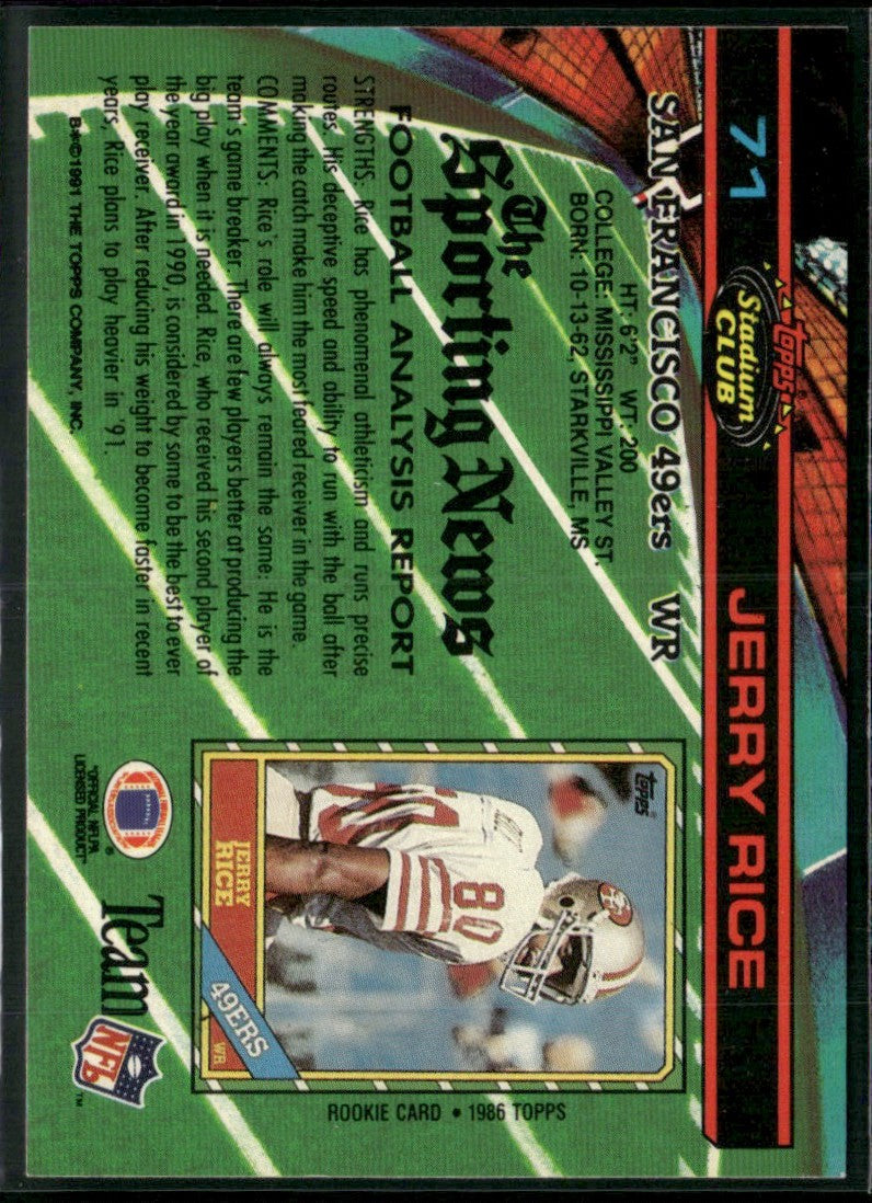 Jerry Rice 1991 Topps Stadium Club #71 San Francisco 49ers