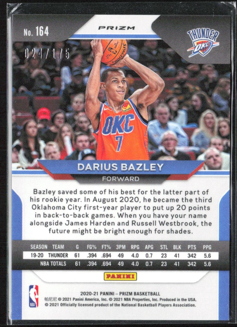 Darius Bazley 2020 Panini Prizm Fast Break Blue Prizms /175 #164