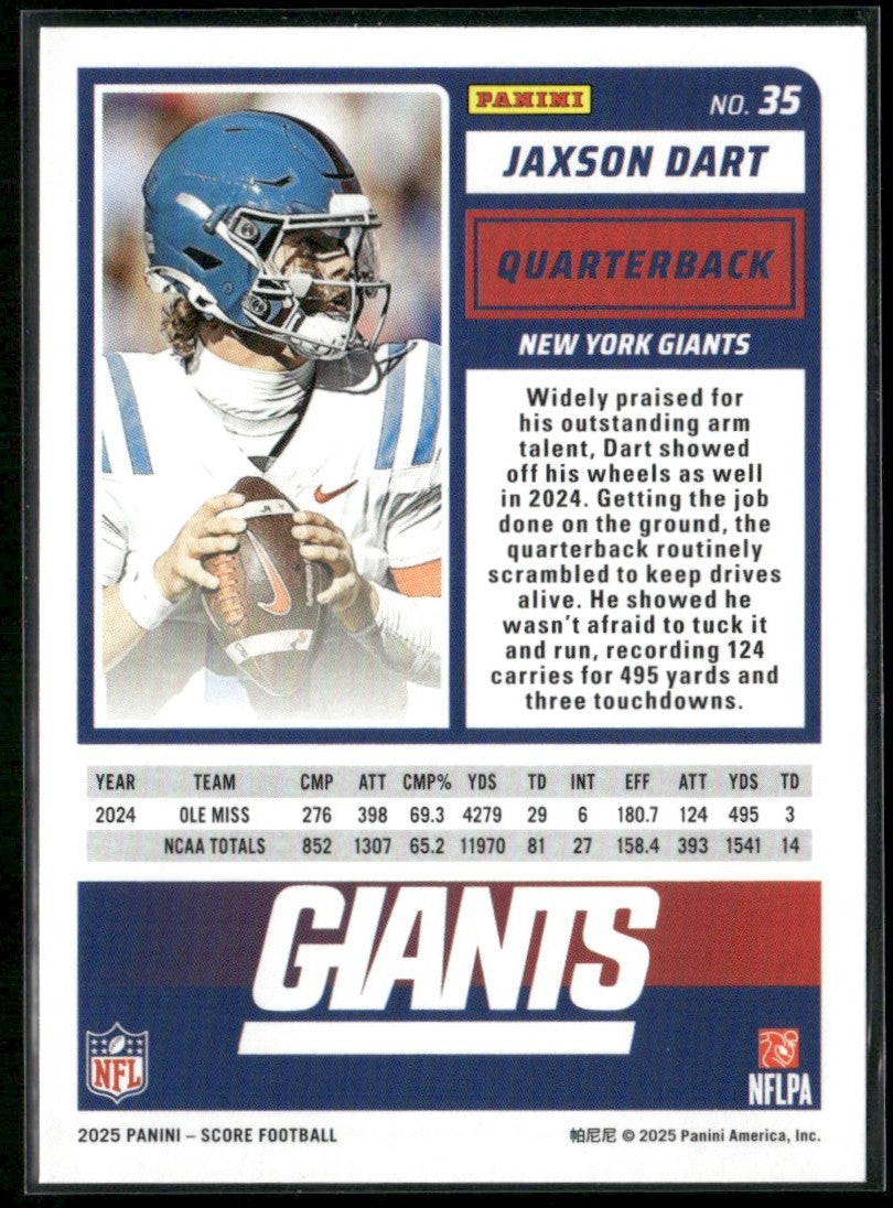 Jaxson Dart 2025 Score Orange Pumpkin RC #35 New York Giants