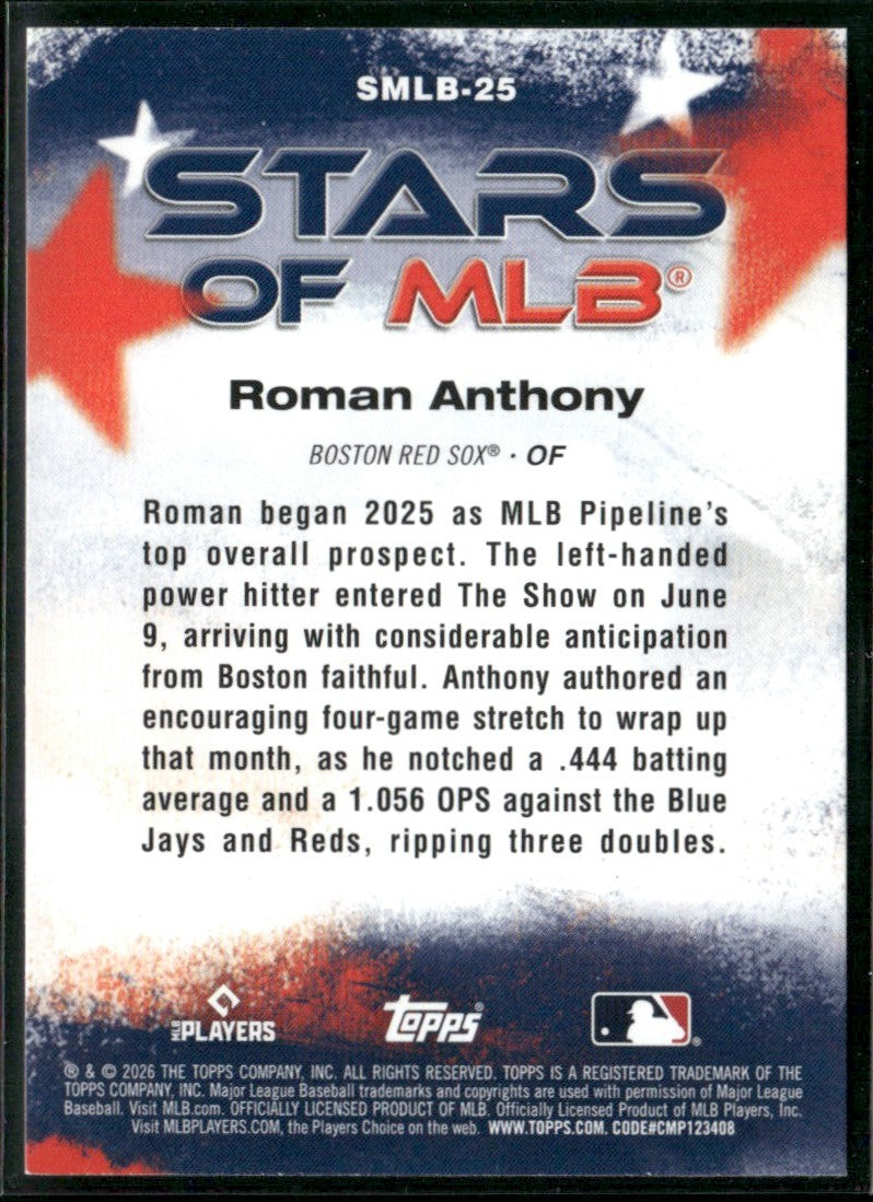 Roman Anthony 2026 Topps Stars of MLB RC #SMLB-25 Boston Red Sox