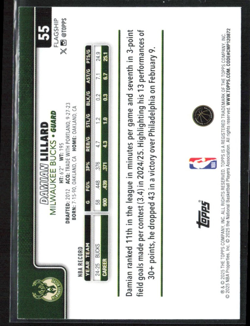 Damian Lillard 2025 Topps Season Tip-Off #55 Milwaukee Bucks