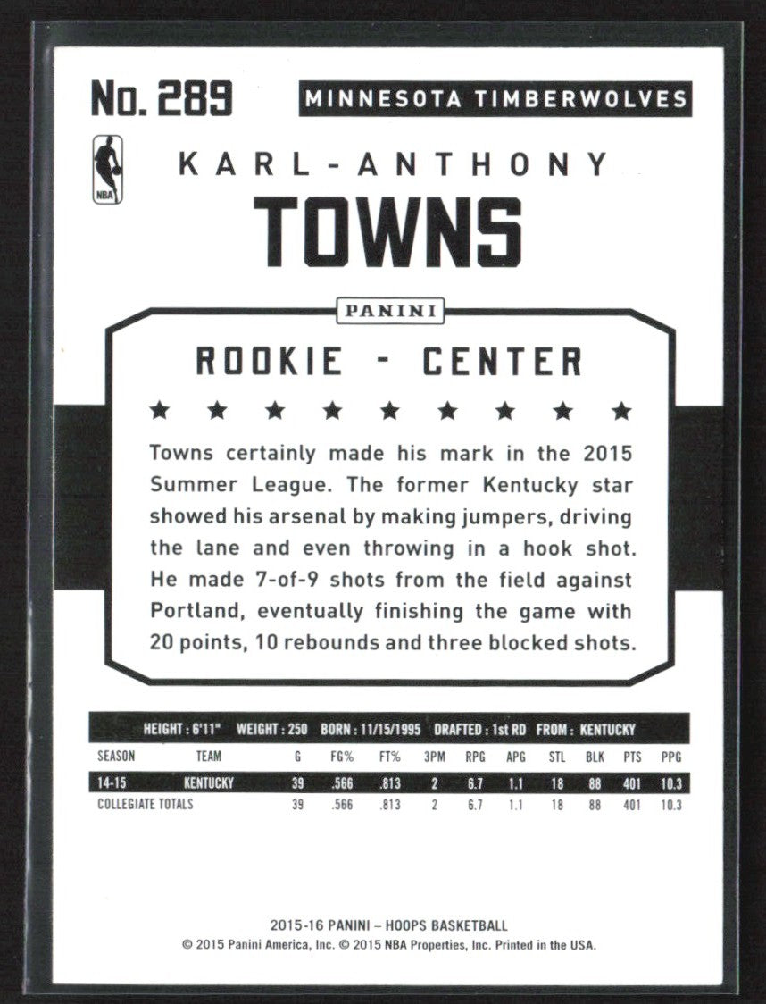 Karl-Anthony Towns 2015 Hoops RC #289 Minnesota Timberwolves