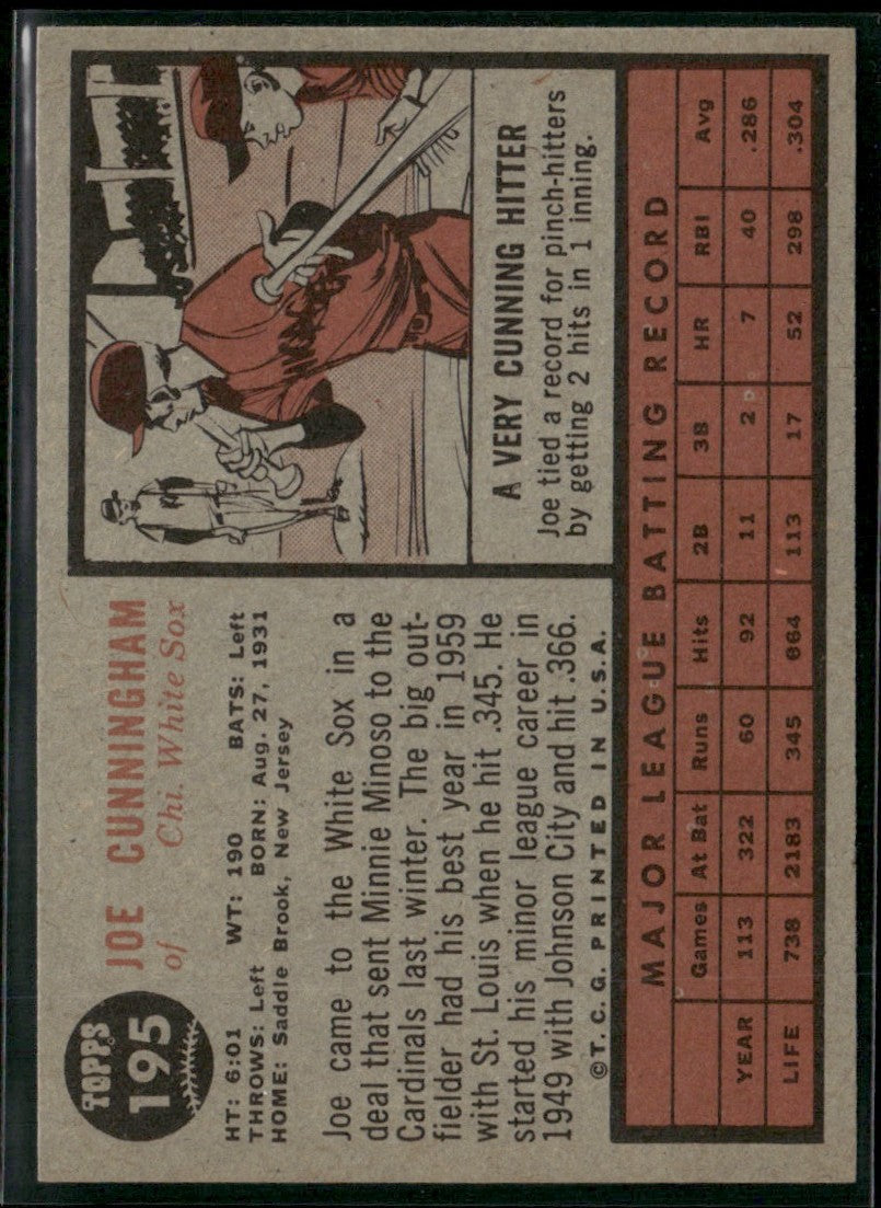 Joe Cunningham 1962 Topps #195 Chicago White Sox