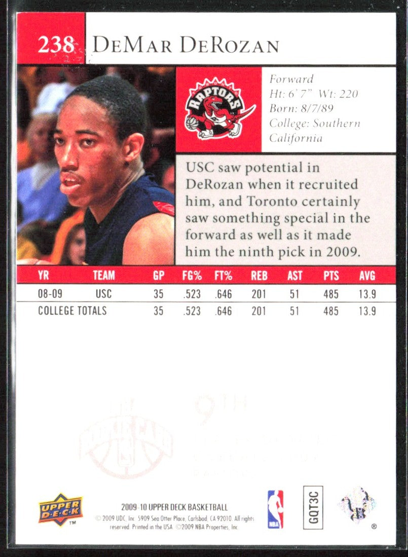 DeMar DeRozan 2009 Upper Deck RC #238 Toronto Raptors