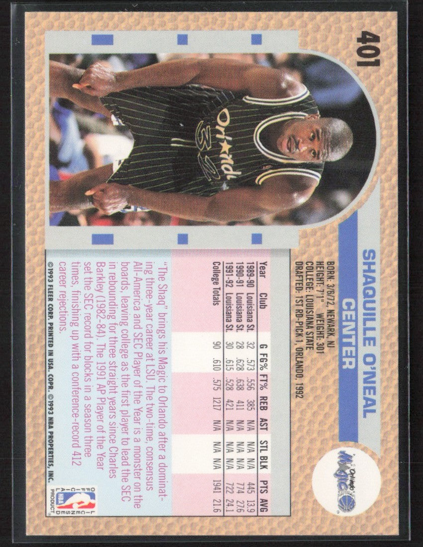 Shaquille O'Neal 1992 Fleer RC #401 Orlando Magic
