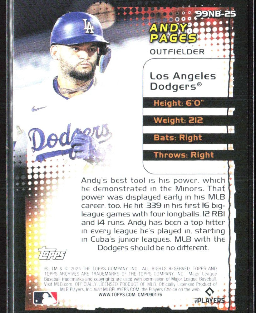 Andy Pages 2024 Topps Archives 1999 New Breed RC #99NB-25 Los Angeles Dodgers