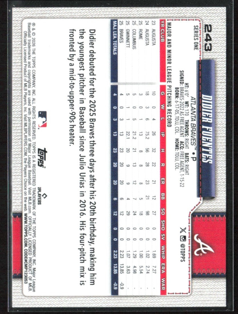 Didier Fuentes 2026 Topps RC #243 Atlanta Braves
