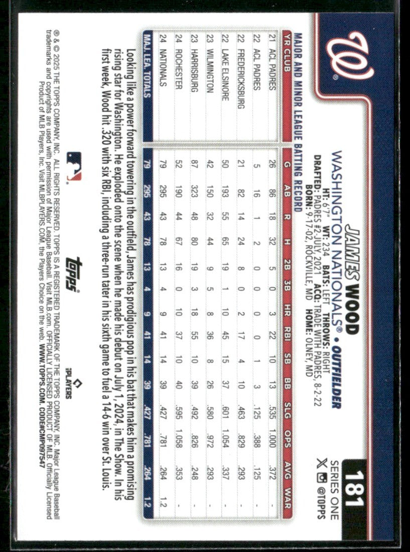 James Wood 2025 Topps RC #181 Washington Nationals