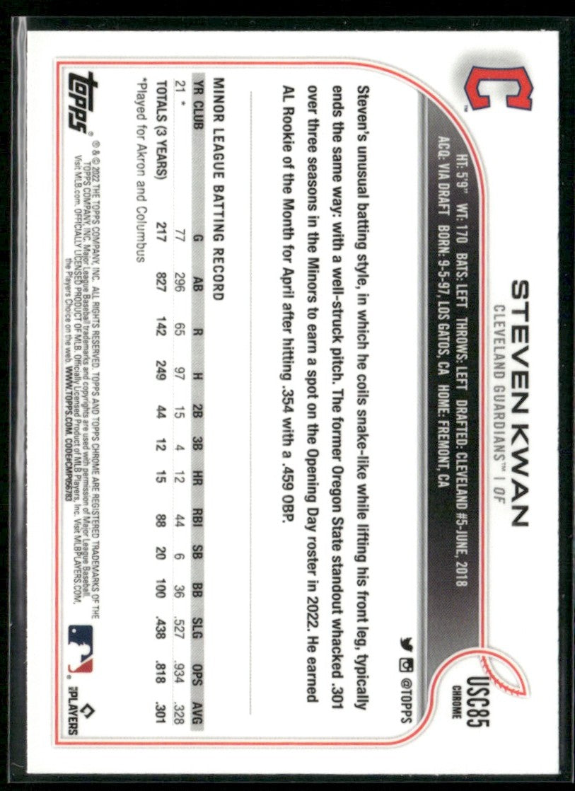 Steven Kwan 2022 Topps Chrome Update RC #USC85 Cleveland Guardians