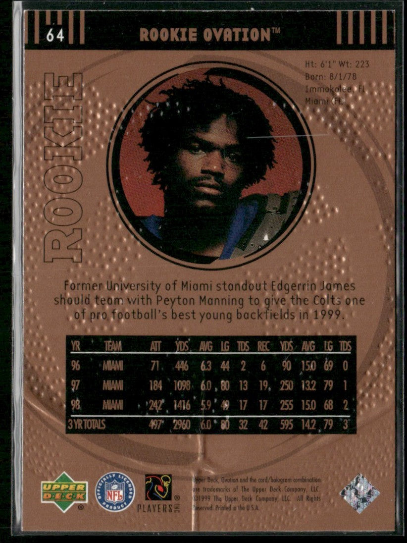 Edgerrin James 1999 Upper Deck Rookie Ovation RC #64 Indianapolis Colts