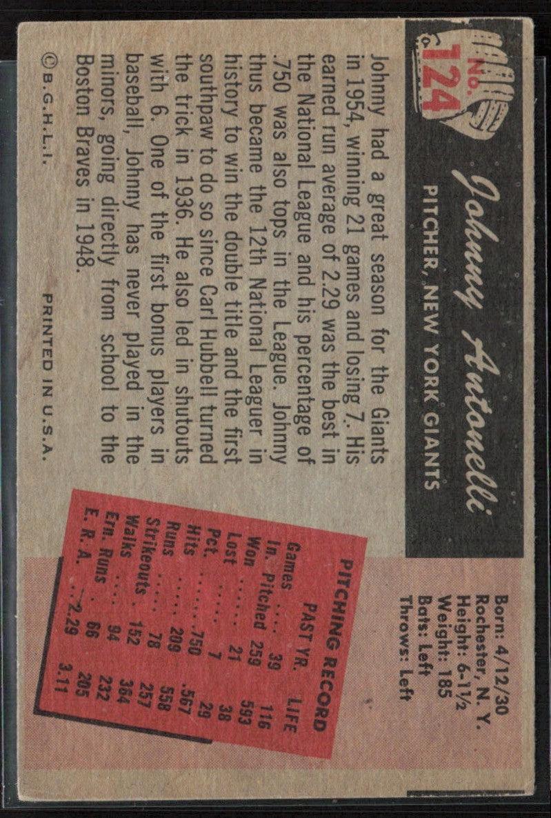Johnny Antonelli 1955 Bowman #124 New York Giants