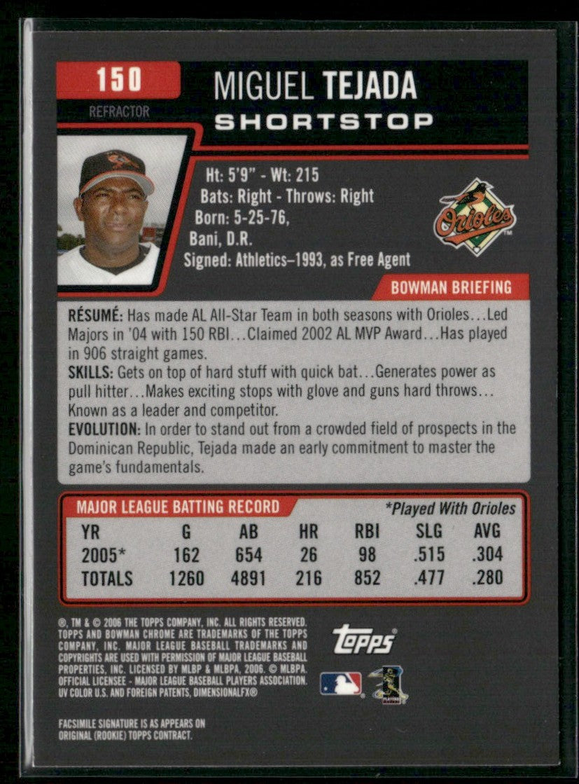 Miguel Tejada 2006 Bowman Chrome Refractor #150 Baltimore Orioles