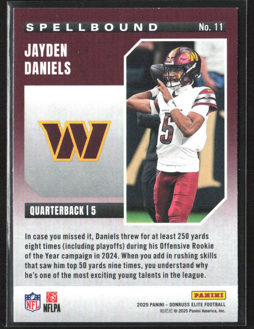 Jayden Daniels 2025 Donruss Elite Spellbound Pink #11 Washington Commanders