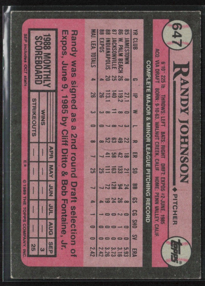 Randy Johnson 1989 Topps RC #647 Montreal Expos