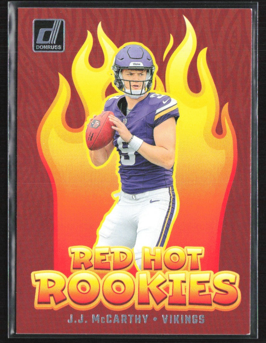 J.J. McCarthy 2024 Donruss Red Hot Rookies RC #RHR-JJM Minnesota Vikings