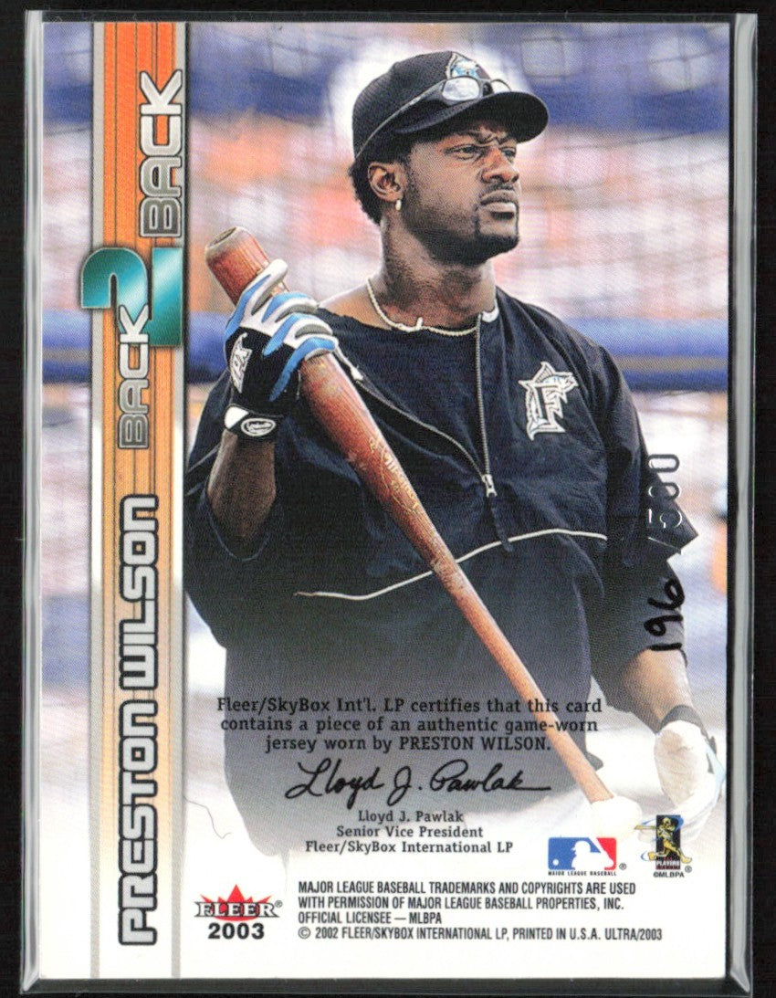 Preston Wilson 2003 Fleer Ultra Back 2 /500 Jersey Florida Marlins
