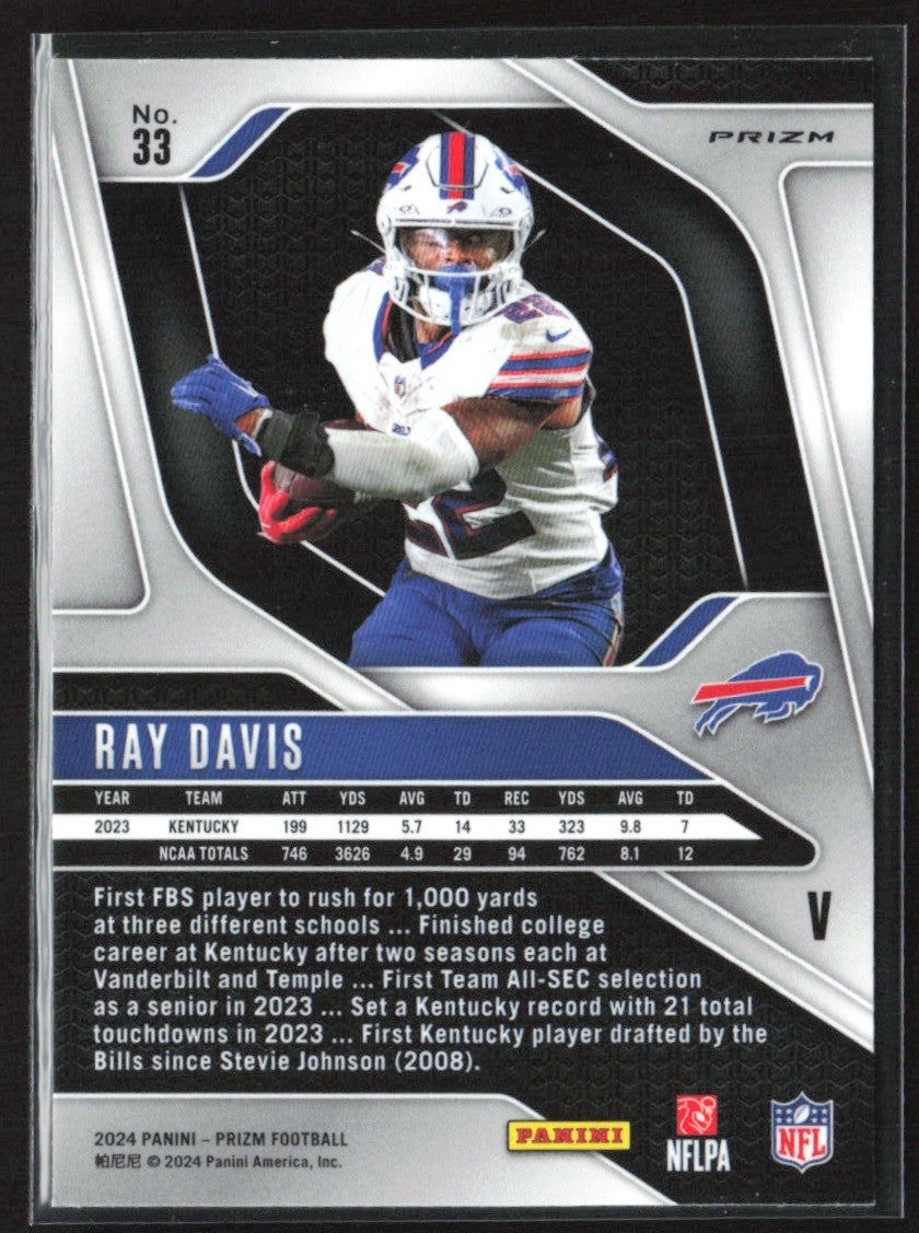 Ray Davis 2024 Panini Prizm Silver Variation RC #33 Buffalo Bills