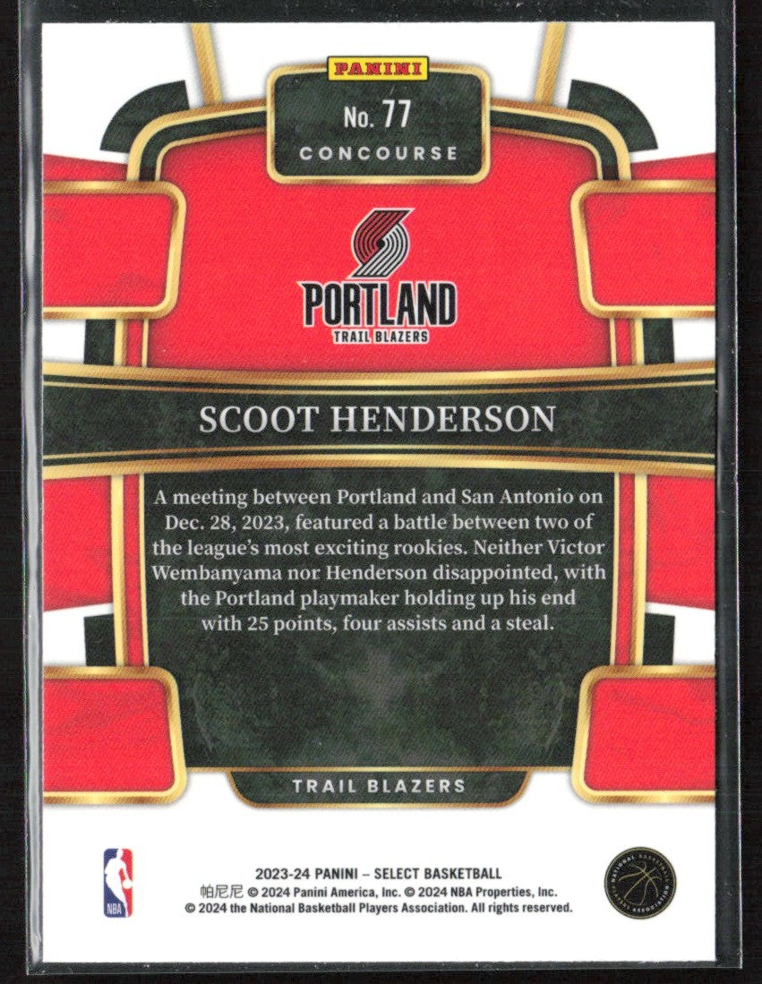 Scoot Henderson 2024 Panini Select Concourse RC #77 Portland Trail Blazers
