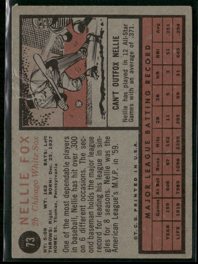 Nellie Fox 1962 Topps #73 Chicago White Sox
