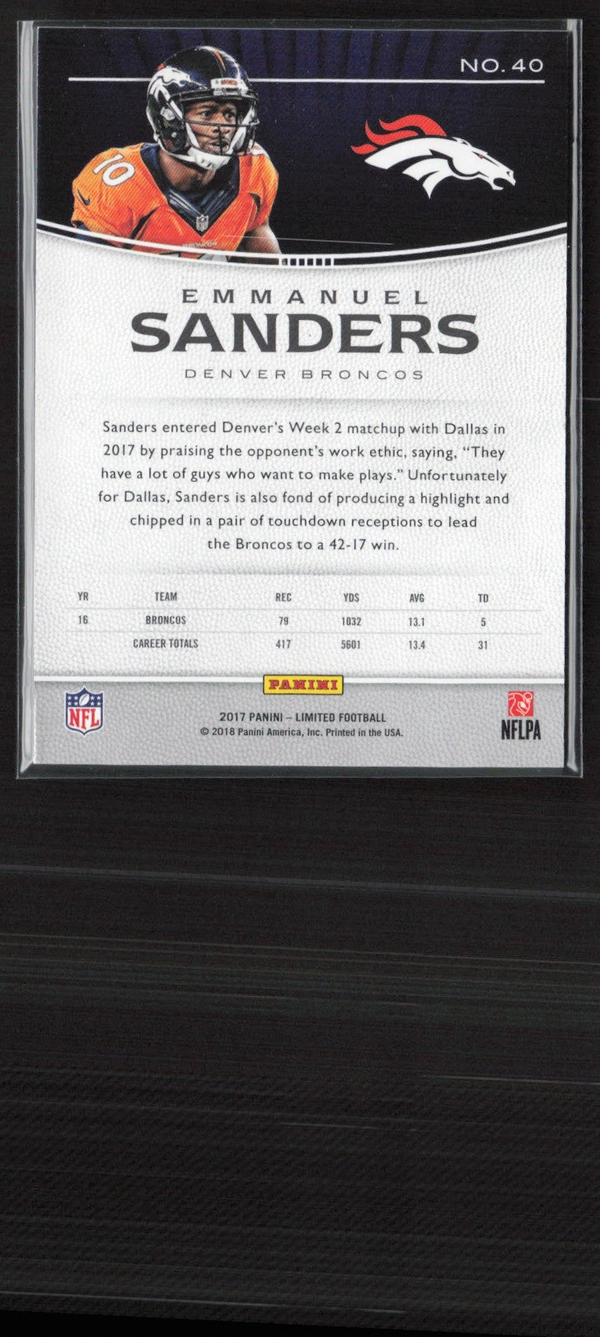 Emmanuel Sanders 2017 Panini Limited #40 Denver Broncos