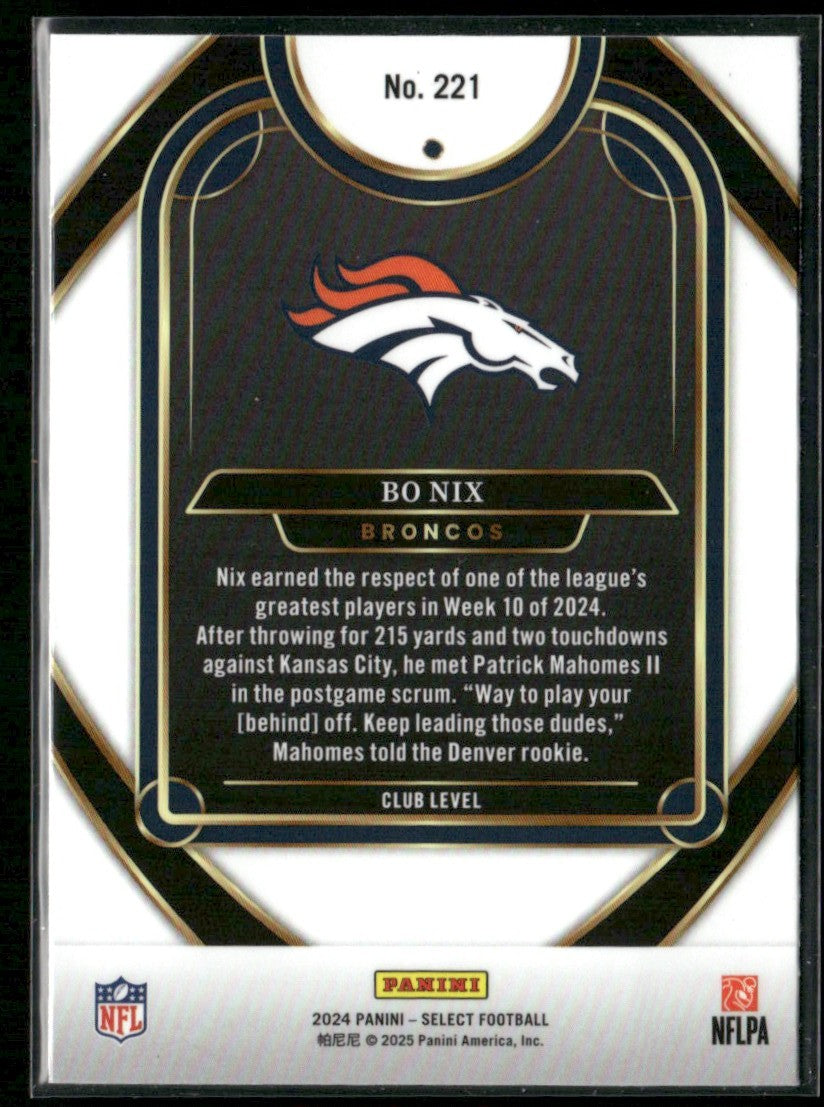 Bo Nix 2024 Panini Select Club RC #221 Denver Broncos