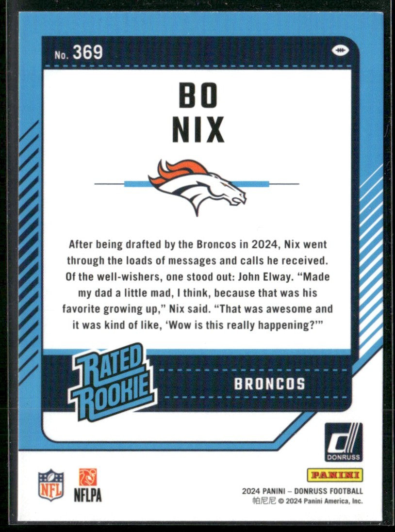 Bo Nix 2024 Donruss Rated Rookies RC #369 Denver Broncos