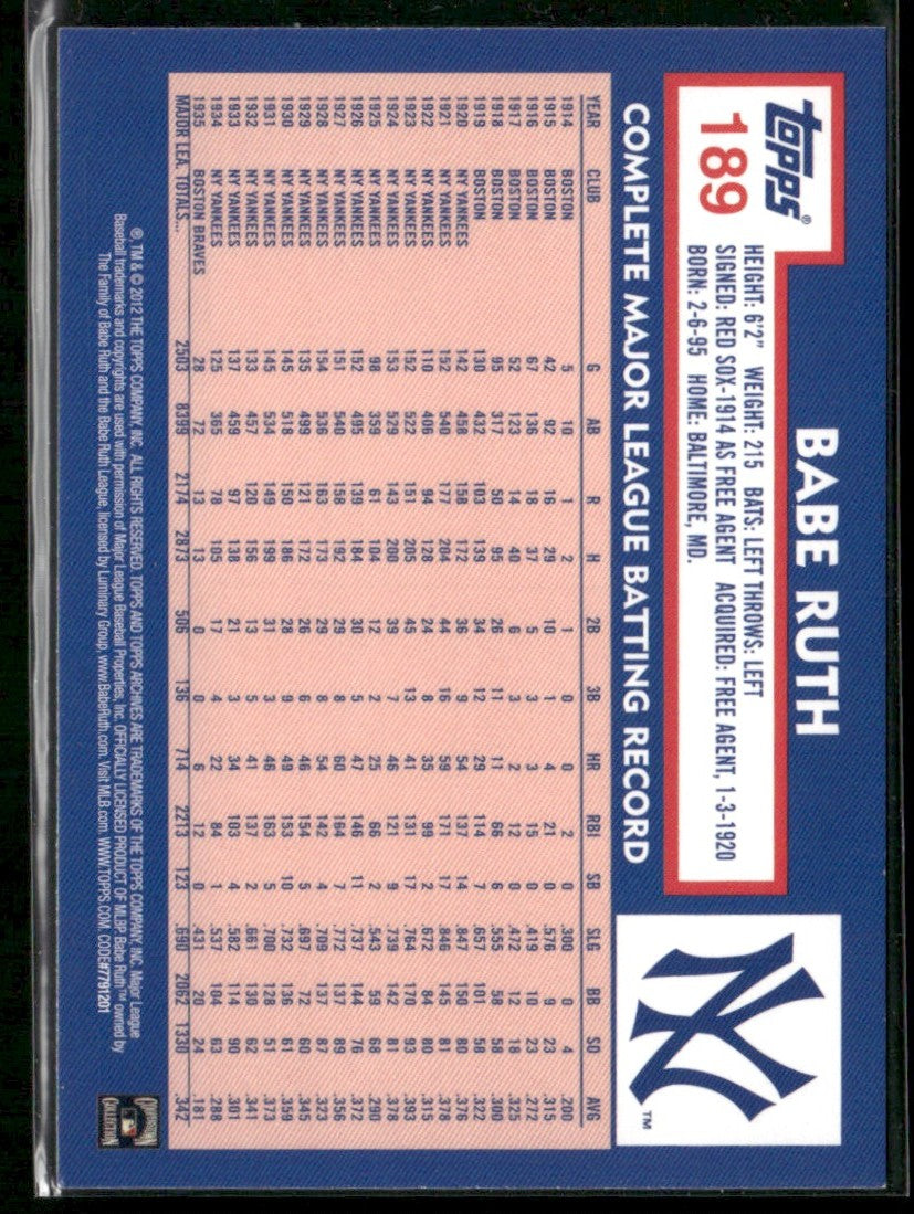 Babe Ruth 2012 Topps Archives #189 New York Yankees