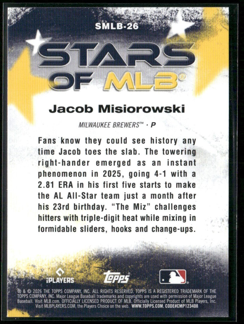 Jacob Misiorowski 2026 Topps Stars MLB RC #SMLB-26 Milwaukee Brewers