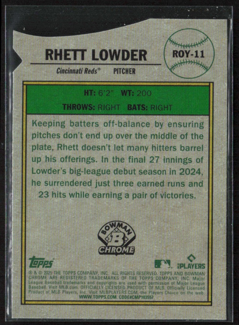Rhett Lowder 2025 Bowman Rookie of the Year Favorites Mojo Refractor RC #ROY-11
