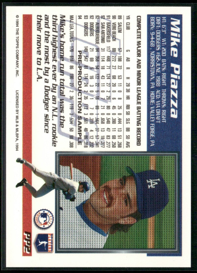 Mike Piazza 1995 Topps Pre Production #PP2 Los Angeles Dodgers