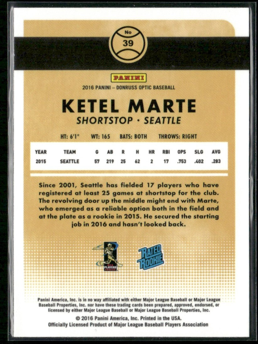 Ketel Marte 2016 Donruss Optic RC #39 Seattle Mariners