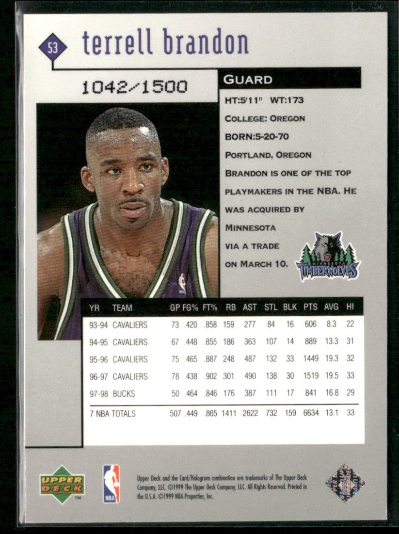 Terrell Brandon 1998 Upper Deck Black Diamond Triple /1500 #53