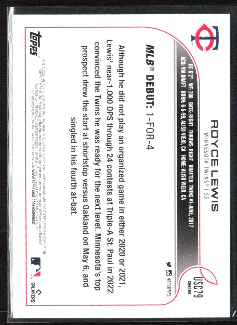 Royce Lewis 2022 Topps Chrome Purple Refractor RC #USC79 Minnesota Twins