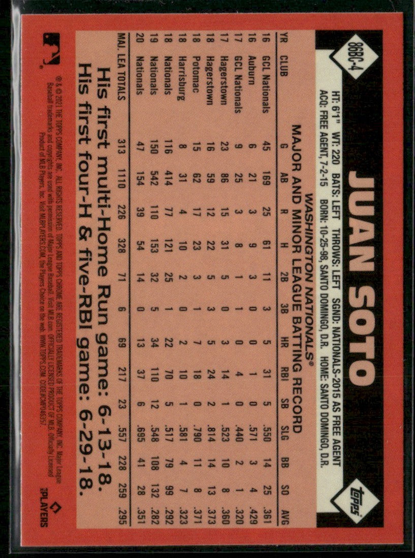 Juan Soto 2021 Topps Chrome 1986 #86BC-4 Washington Nationals