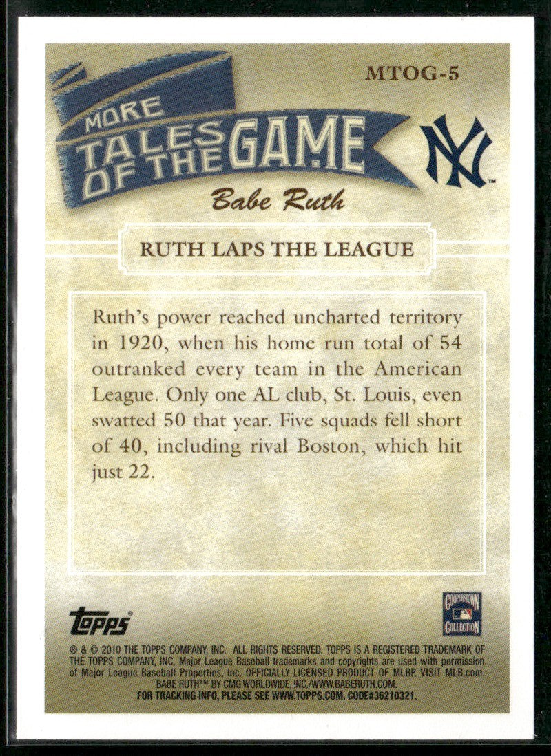 Babe Ruth 2010 Topps Update More Tales of the Game #MTOG-5 New York Yankees