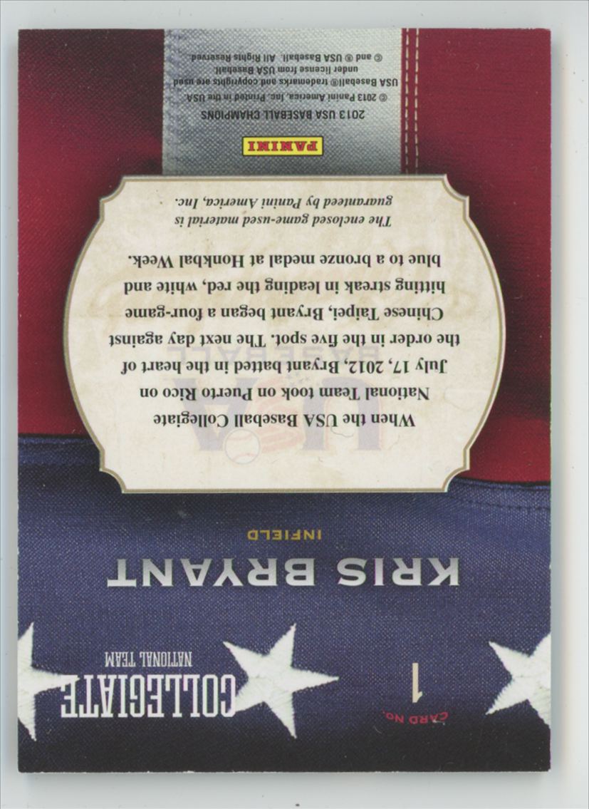 Kris Bryant 2013 Panini USA Game Gear Bat #1 USA