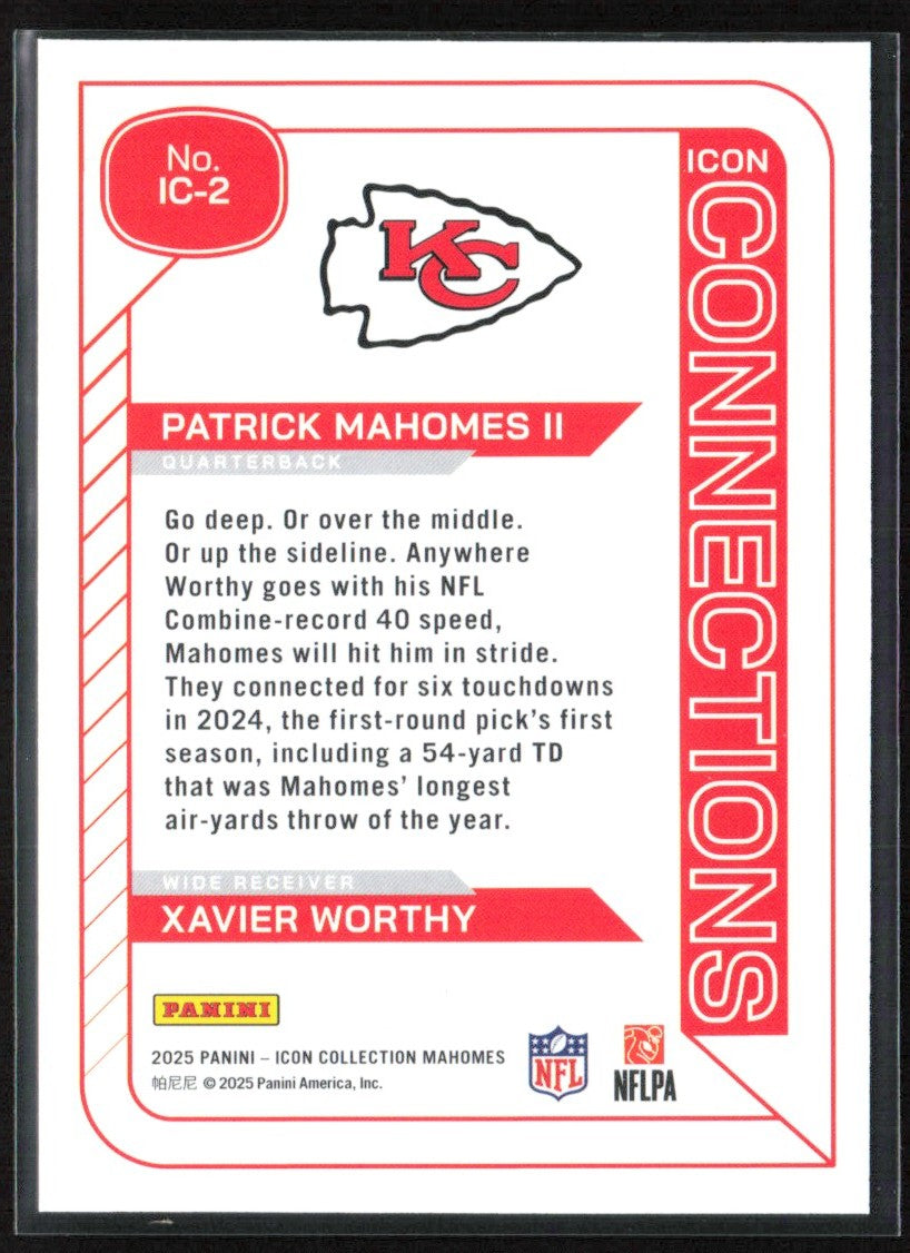 Patrick Mahomes II Xavier Worthy 2025 Panini Icon Collection Connections #IC-2
