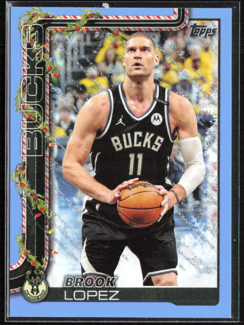 Brook Lopez 2025 Topps Holiday Light Blue & White Glitter #H47 Milwaukee Bucks