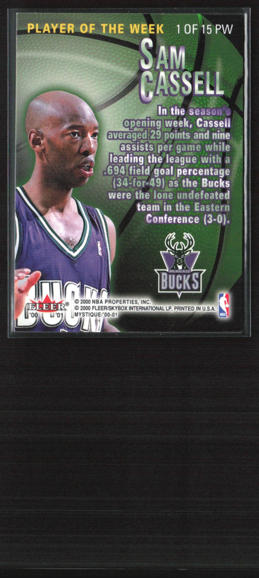 Sam Cassell 2000 Fleer Mystique Player of the Week #1 PW Milwaukee Bucks