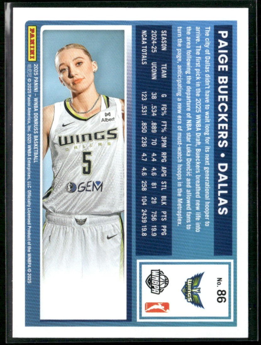 Paige Bueckers 2025 Donruss RC #86 Dallas Wings