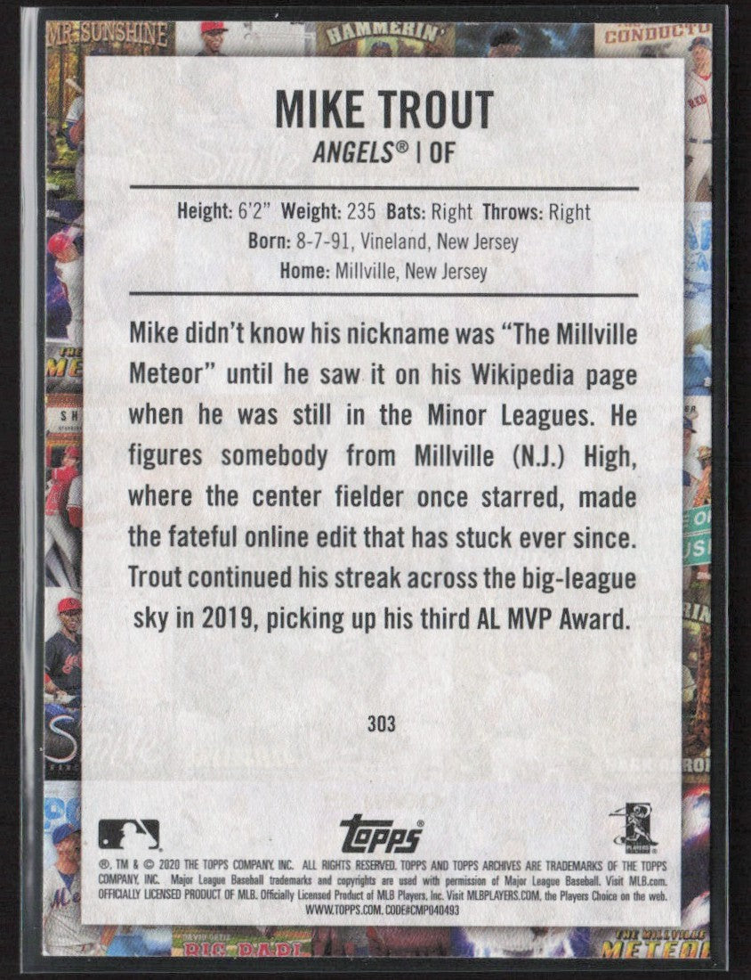 Mike Trout 2020 Topps Archives Nickname Poster #303 Los Angeles Angels