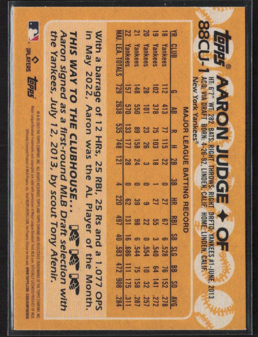 Aaron Judge 2023 Topps Chrome 1988 Topps #88CU-1 New York Yankees