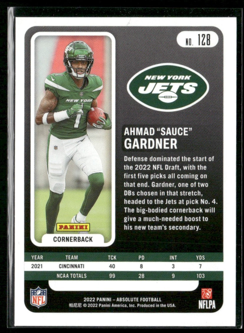 Ahmad Sauce Gardner 2022 Panini Absolute RC #128 New York Jets