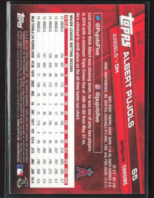 Albert Pujols 2017 Topps Chrome Sepia Refractor #65 Los Angeles Angels