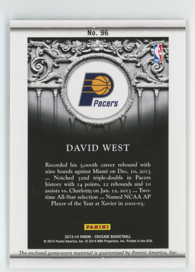 David West 2013 Panini Crusade Quest Memorabilia Jersey #96 Indiana Pacers